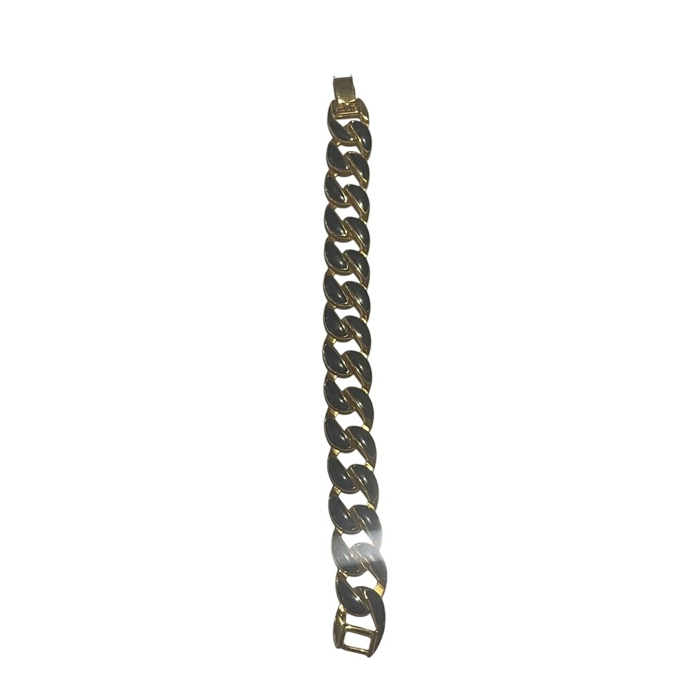 Gold Tone Black Inlay Chain Bracelet Statement Jewelry Fashion Accessory‎